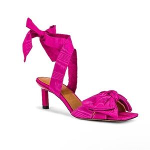Ganni Moire‎ Heel bow sandals in Shocking Pink strappy Size 39 US 9